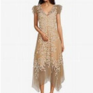 Alex Marie Kate V-Neck Short Flutter Sleeve Embroidered Lace Midi Dress - NWT